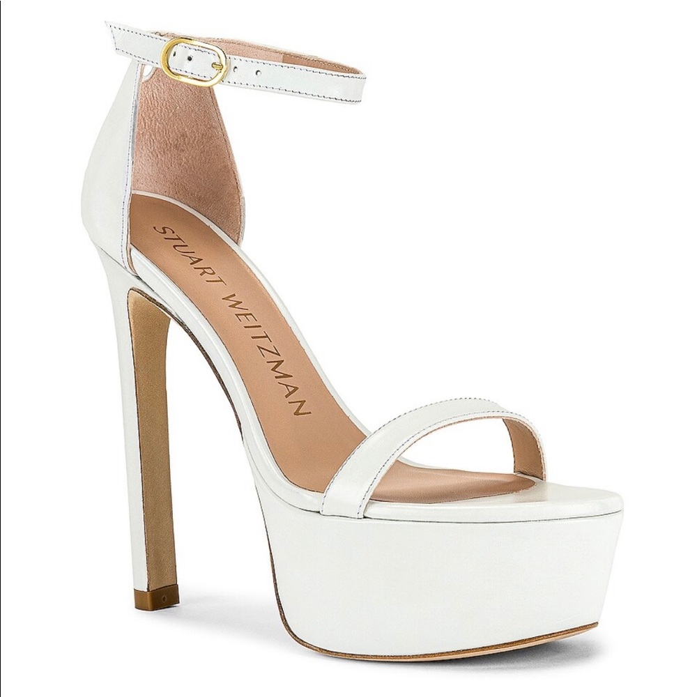 Stuart Weitzman Nudist Hollywood Platform Sandals in White | Size 9.5